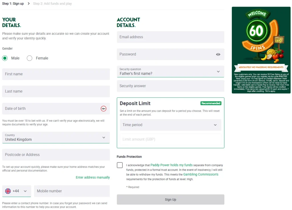 Paddy Power Casino Sign Up